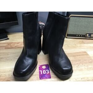 Women's Elie 9M Black Leather Side Zip High Heel Square Toe Platform Ankle Boots